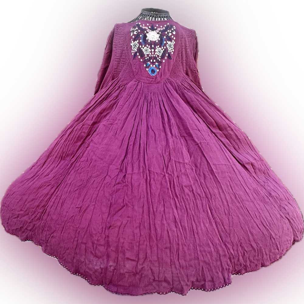 Free People Plum Backless Dress FloralEmbroidered BOHO Artsy Flow Babydoll Sz M - Picture 9 of 16